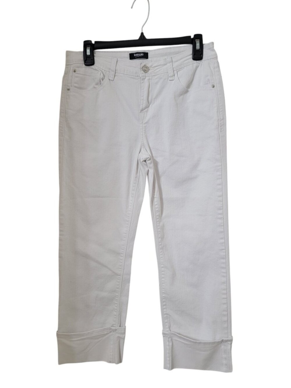 Kensie Size 10 White "Tomboy Straight" Cuffed Jeans, Excellent Used Condition